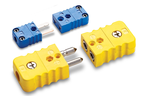 Thermocouple connectors showing miniature and standard sizes